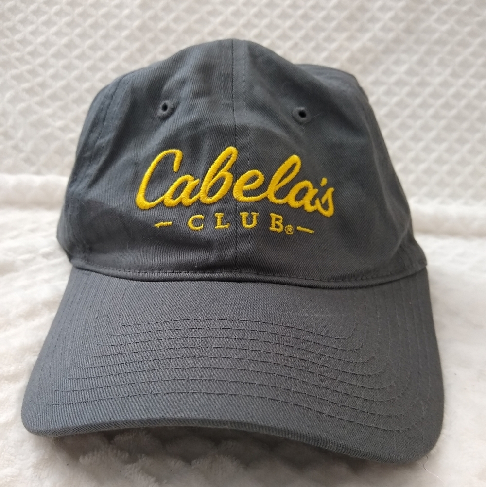 Cabela's Dark Grey Club Hat Adjustable Strap Back Yellow Embroidery Unisex